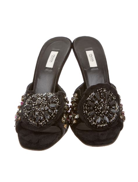 prada navy jeweled slide sandals flat|prada sandals for women.